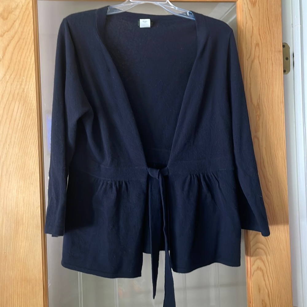 Jcrew tie front navy sweater